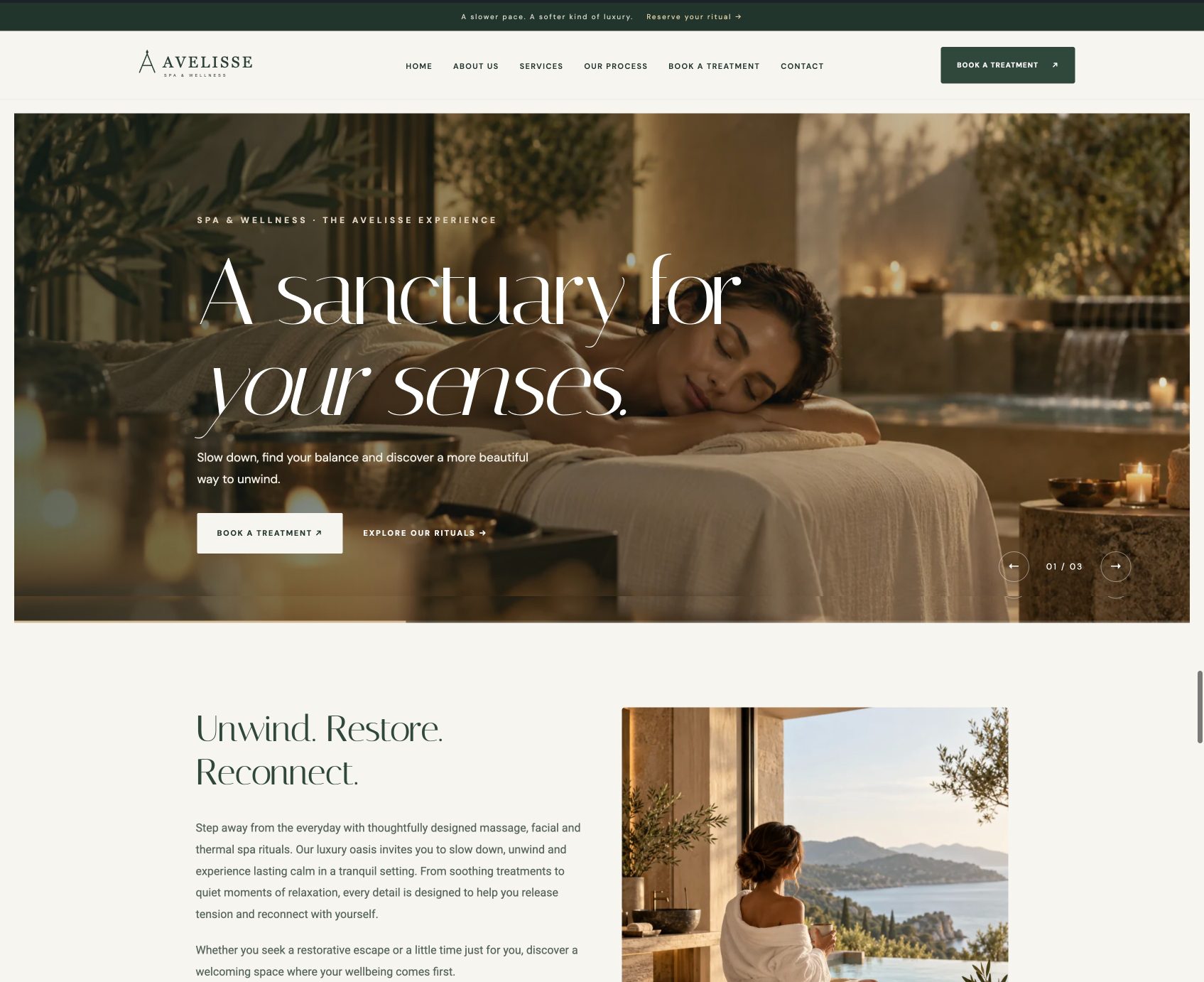 Avelisse Pro Spa WordPress theme homepage preview