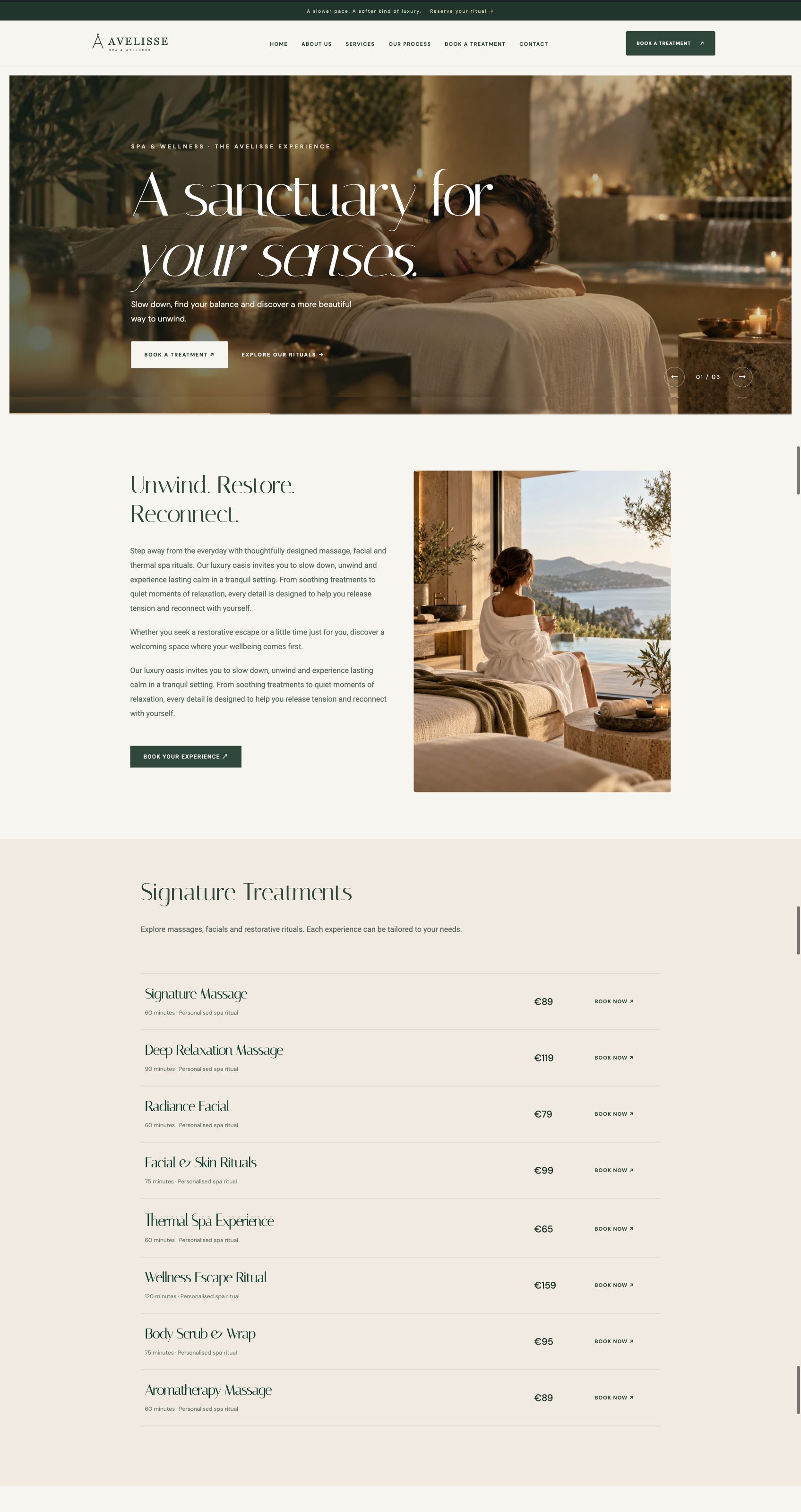 Avelisse Pro Spa WordPress theme homepage preview