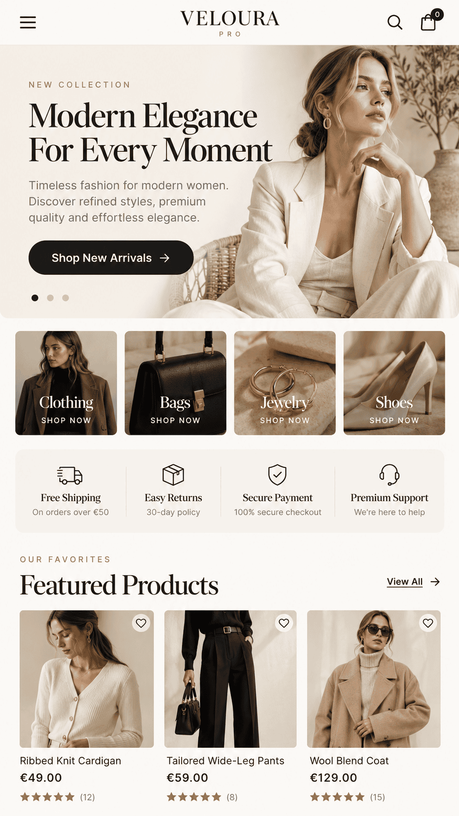 Veloura Pro WooCommerce fashion store WordPress theme shop layout