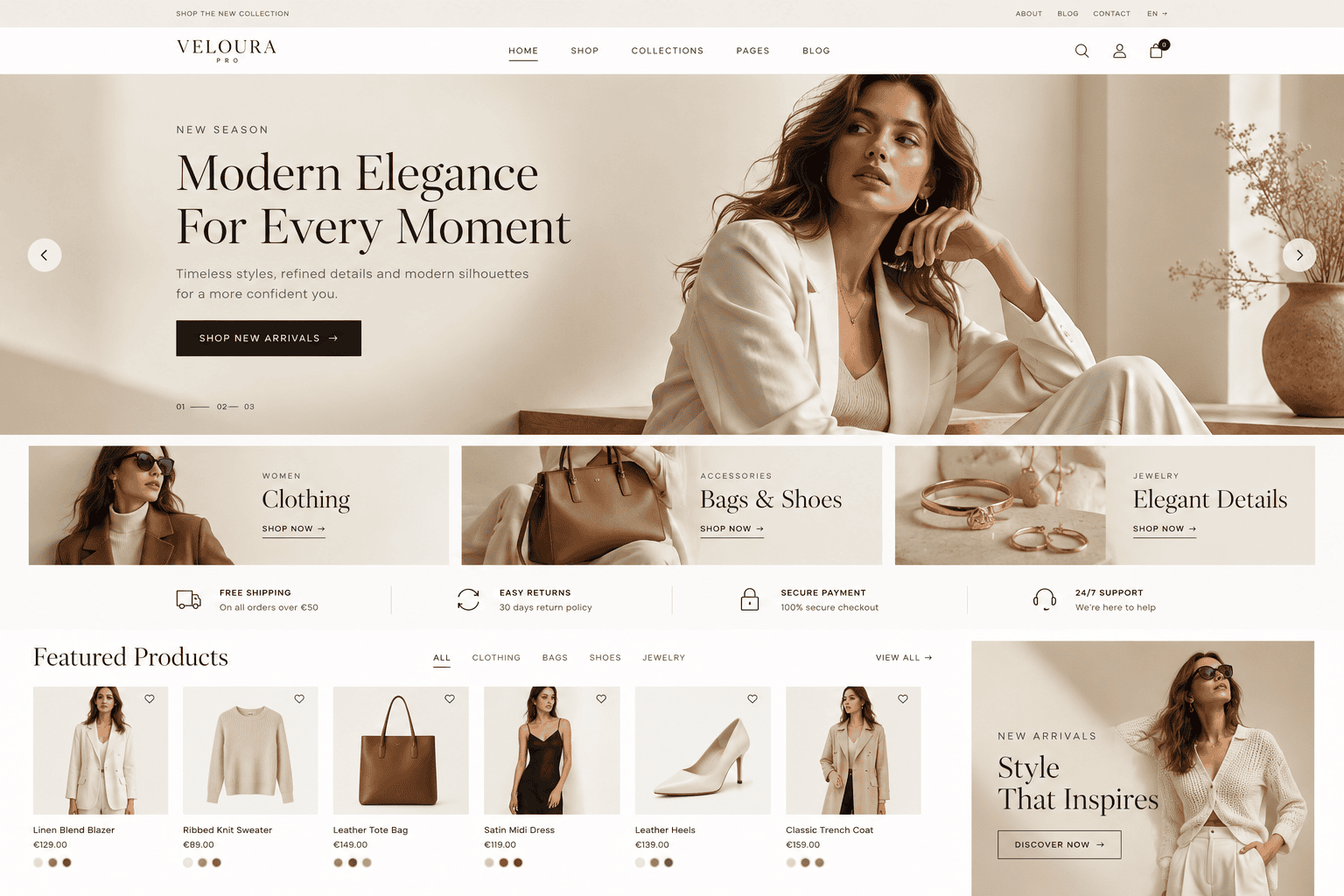 Veloura Pro fashion boutique WordPress theme homepage preview