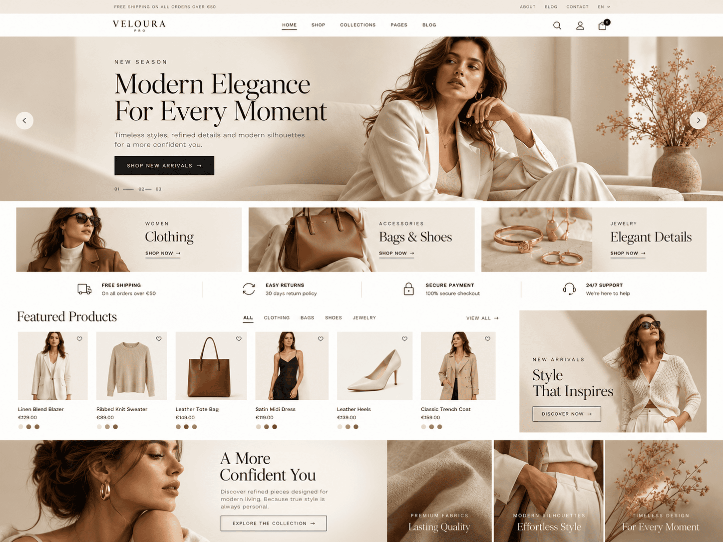 Veloura Pro fashion boutique WordPress theme homepage