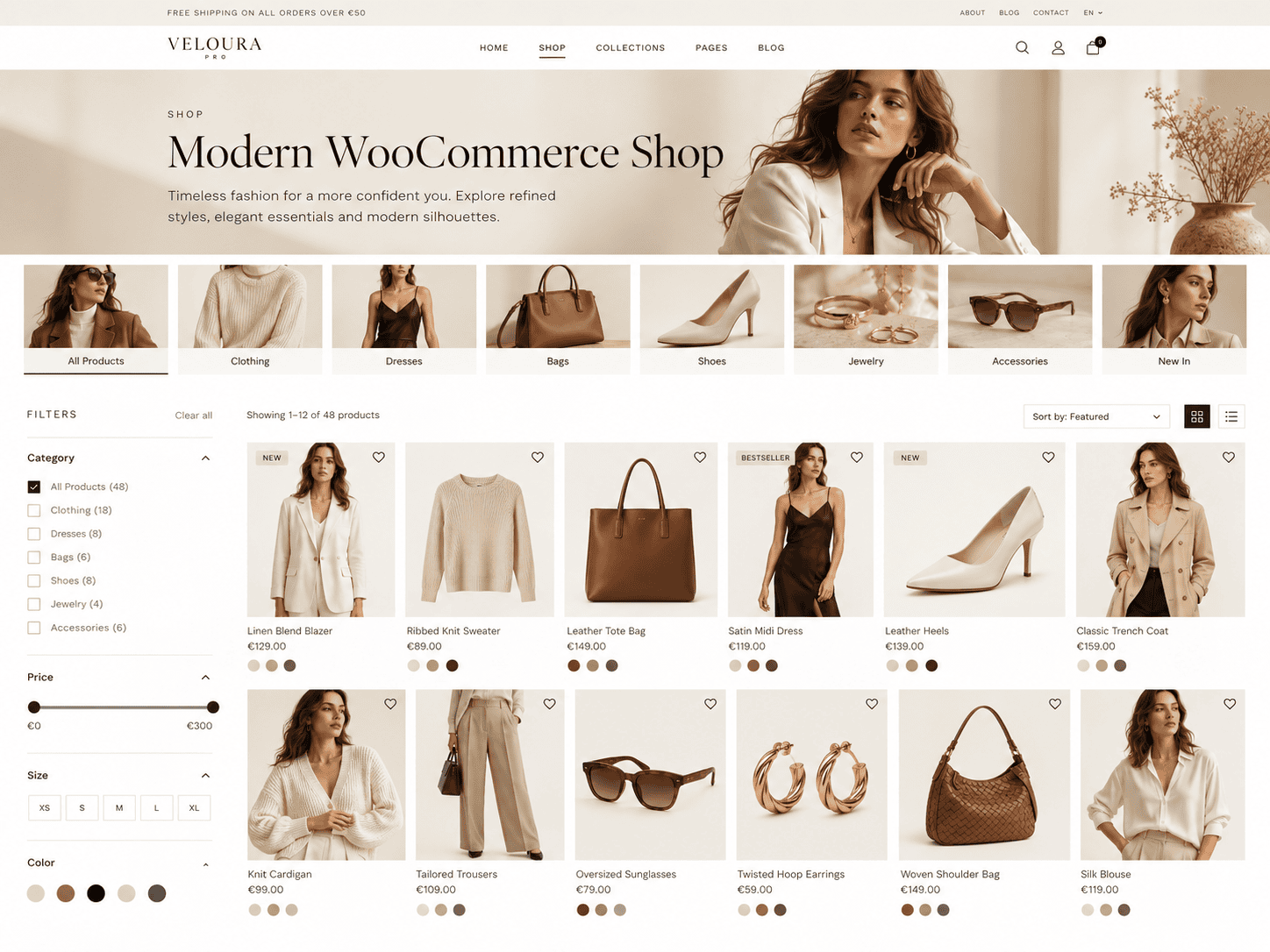 Veloura Pro WooCommerce fashion shop WordPress theme layout